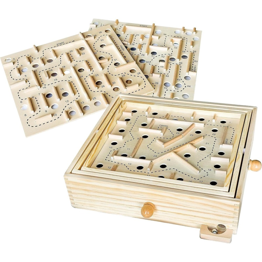 Sterling Games Wooden Labyrinth 3 Swappable Boards Classic Maze Game 3986 NEW